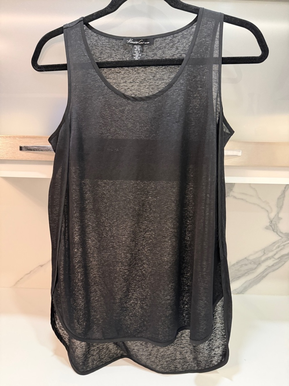 Kenneth Cole Semi-Sheer Black Sleeveless Layering Tank